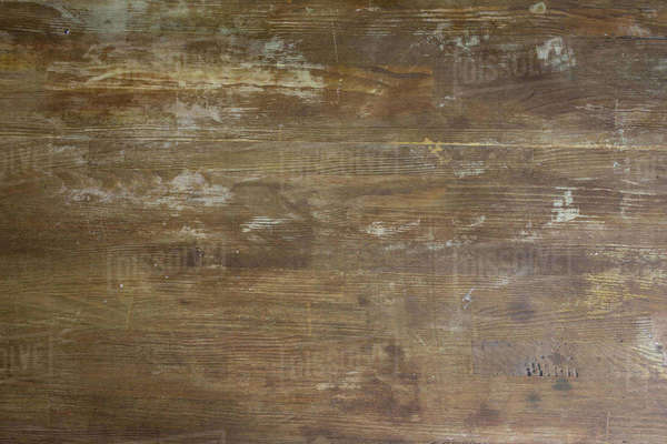 Top view of old shabby wooden tabletop background - Stock Photo - Dissolve