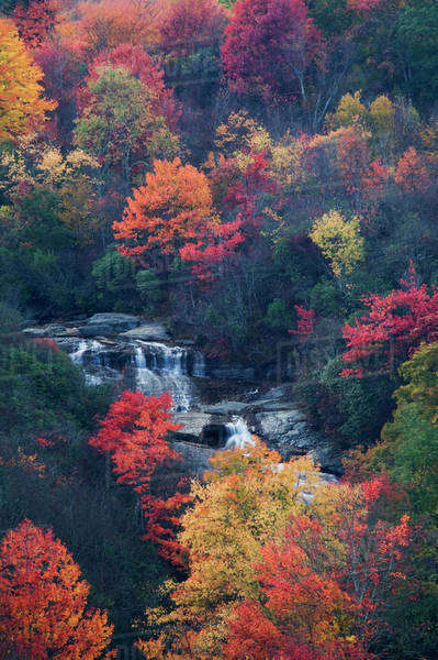 Usa New York Adirondack Mountains Autumn Trees And Waterfalls Stock Photo Dissolve
