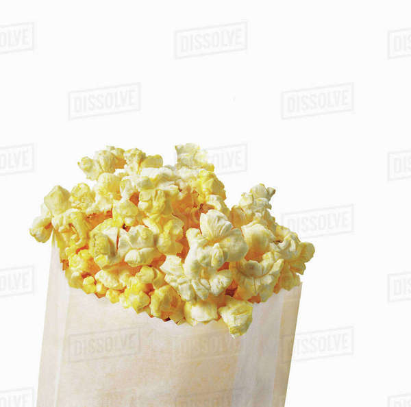 Bag Of Buttered Popcorn On A White Background; Toronto, Ontario, Canada