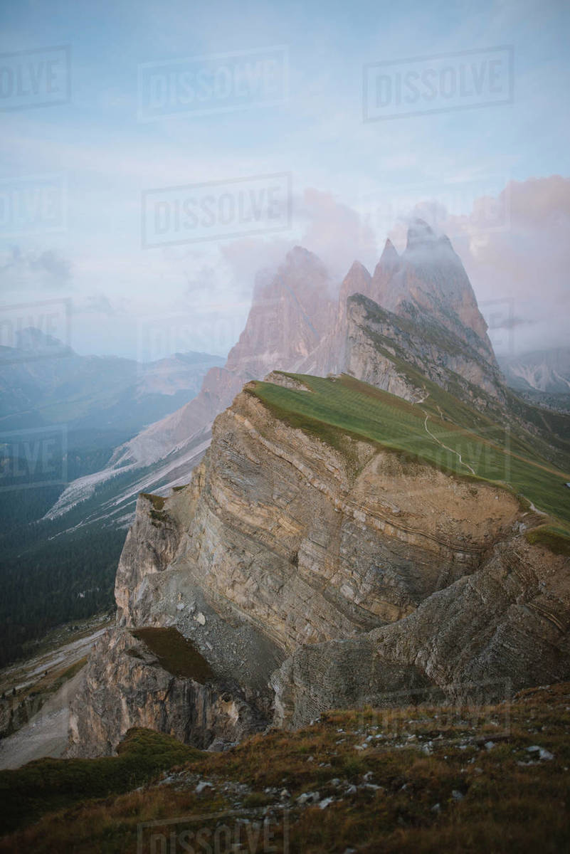 Italy, Dolomite Alps, Seceda mountain, Scenic view of Seceda mountain ...