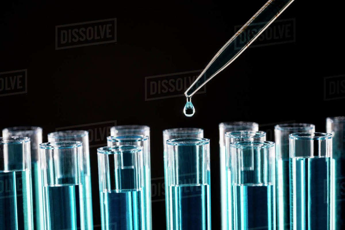 Pipette dropping liquid into test tube Stock Photo Dissolve