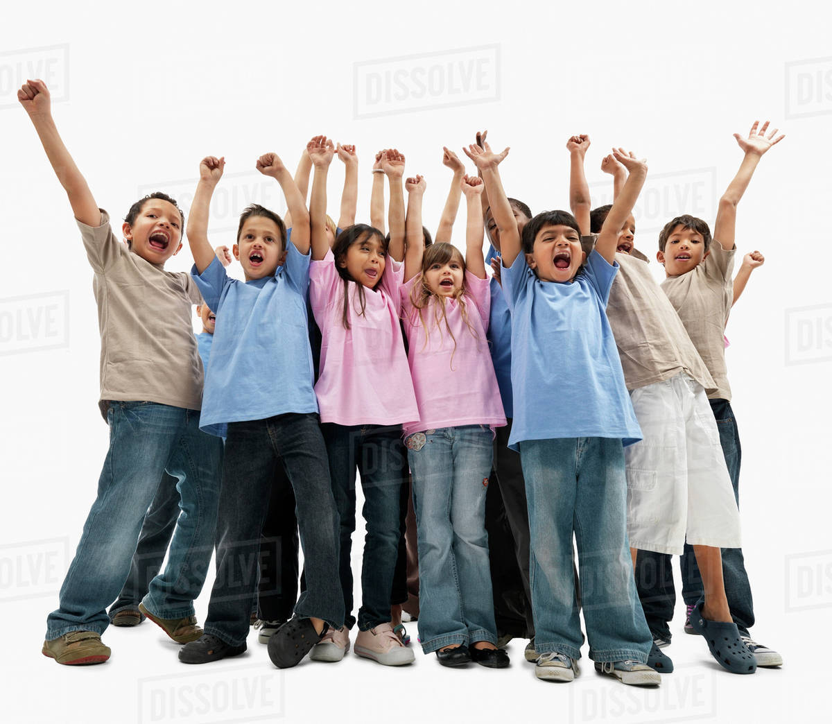 Children raising their arms Stock Photo Dissolve
