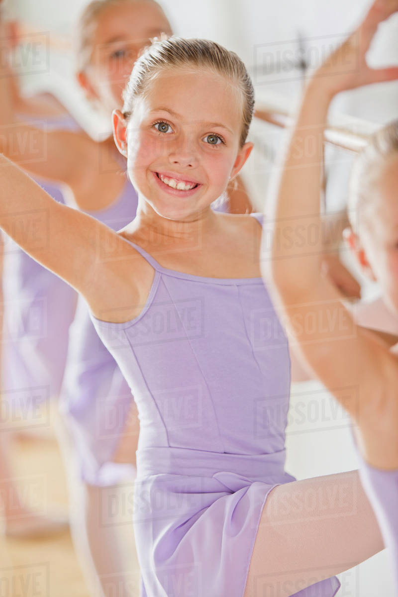 Portrait of female ballet dancer (68) in dance studio Stock Photo