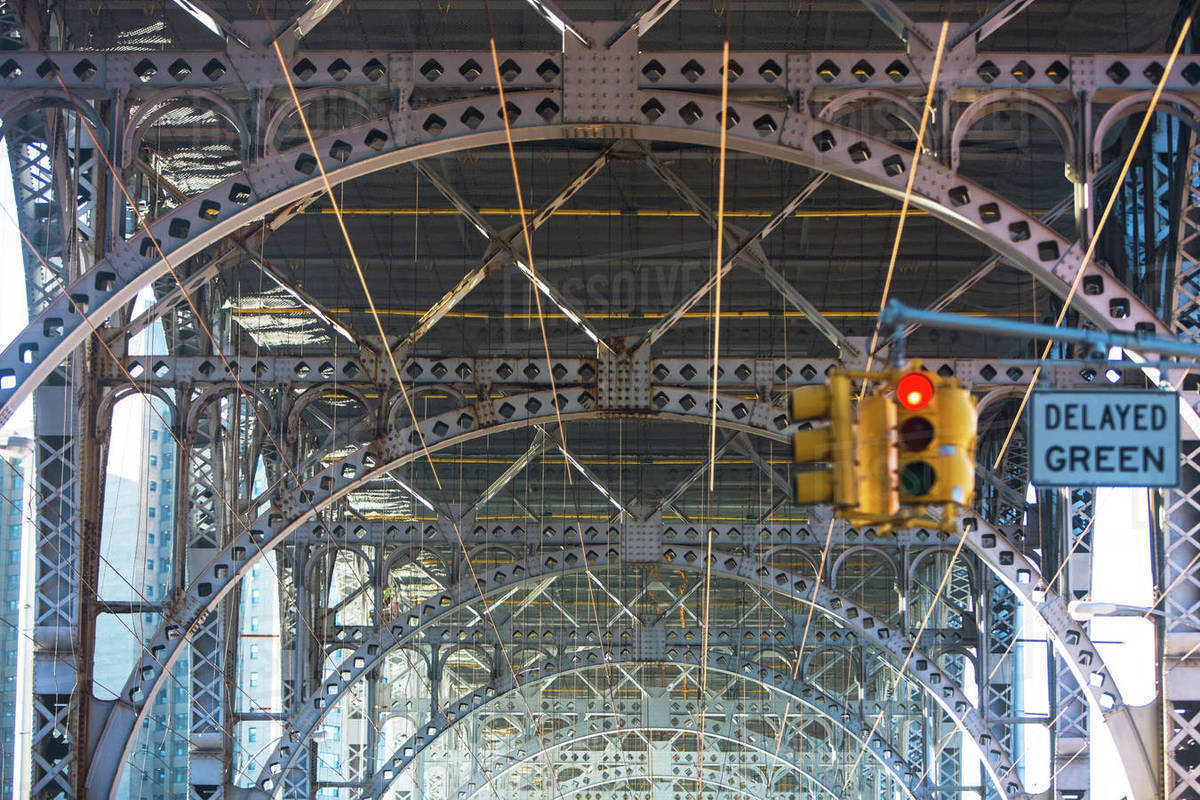 New York City, New York, Road signals under bridge Stock Photo Dissolve