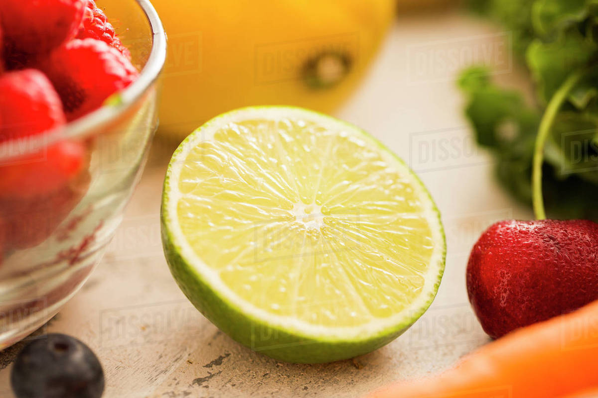 Closeup of halved lime Stock Photo Dissolve