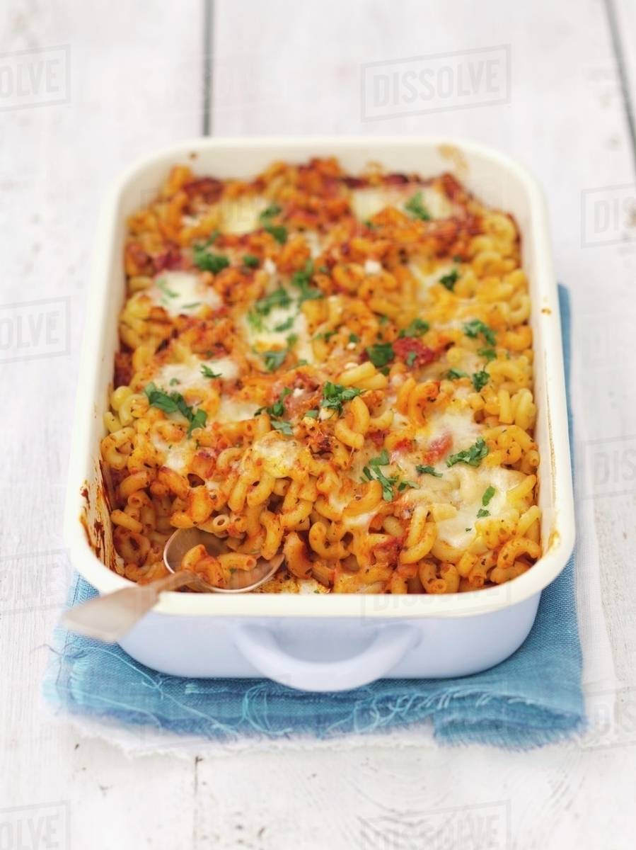 Tomato and mozzarella pasta bake Stock Photo Dissolve