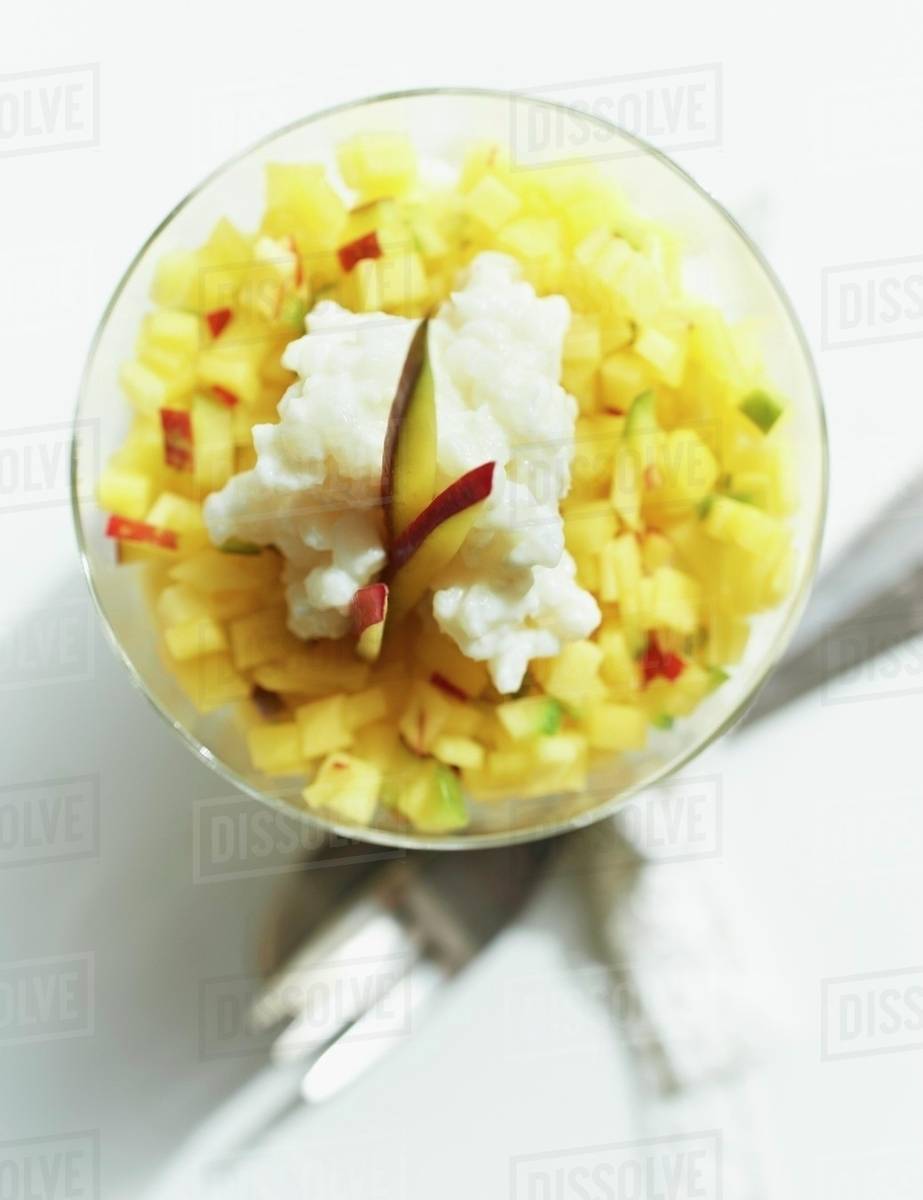 Mango Rice Pudding with Chocolate Shavings images photo Mango Rice Pudding with Chocolate Shavings