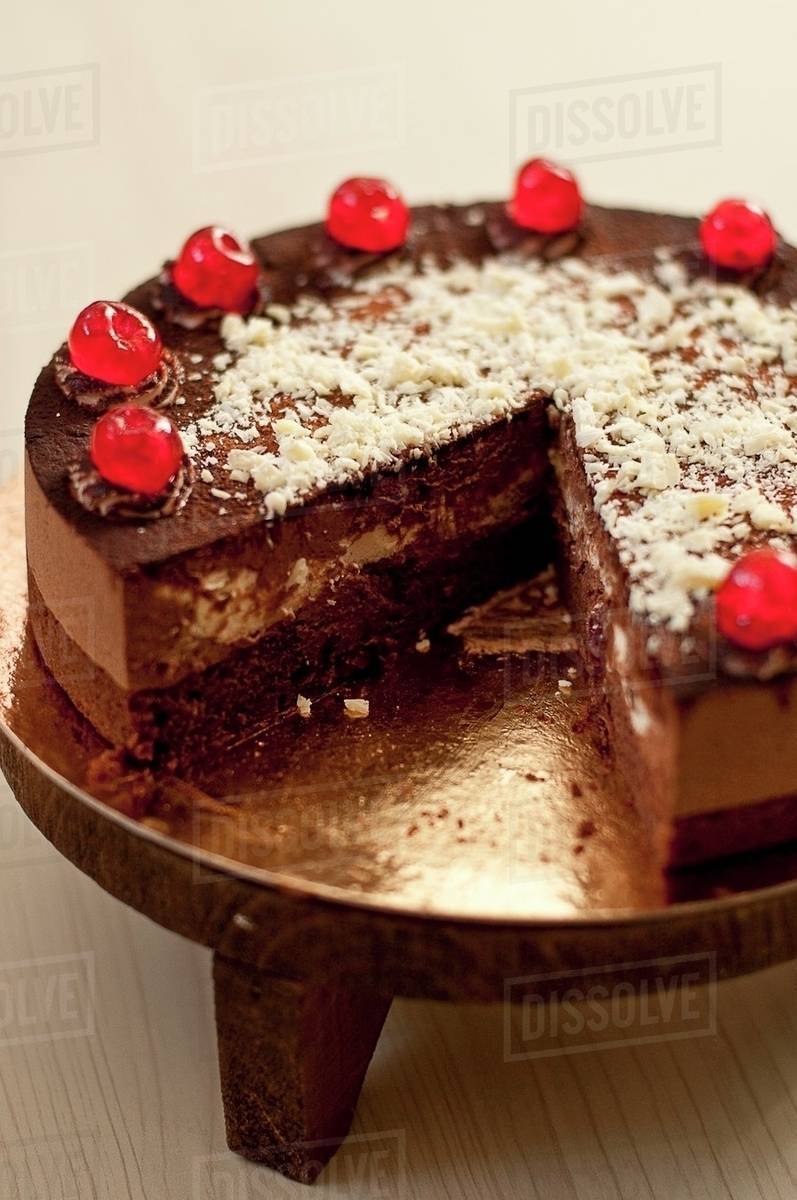 Black Forest Gateau With Glace Cherries Sliced Stock Photo Dissolve