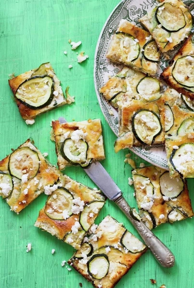Courgette cake with feta cheese Stock Photo Dissolve