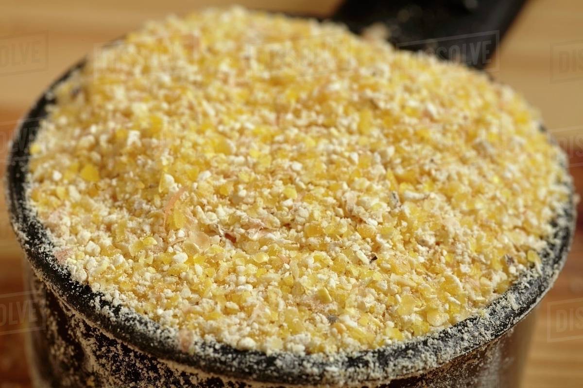 Coarsely ground corn flour for polenta Stock Photo Dissolve