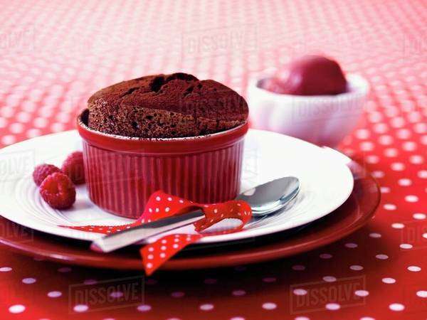 Chocolate souffle with fresh raspberries - Royalty-free Stock Photo ...
