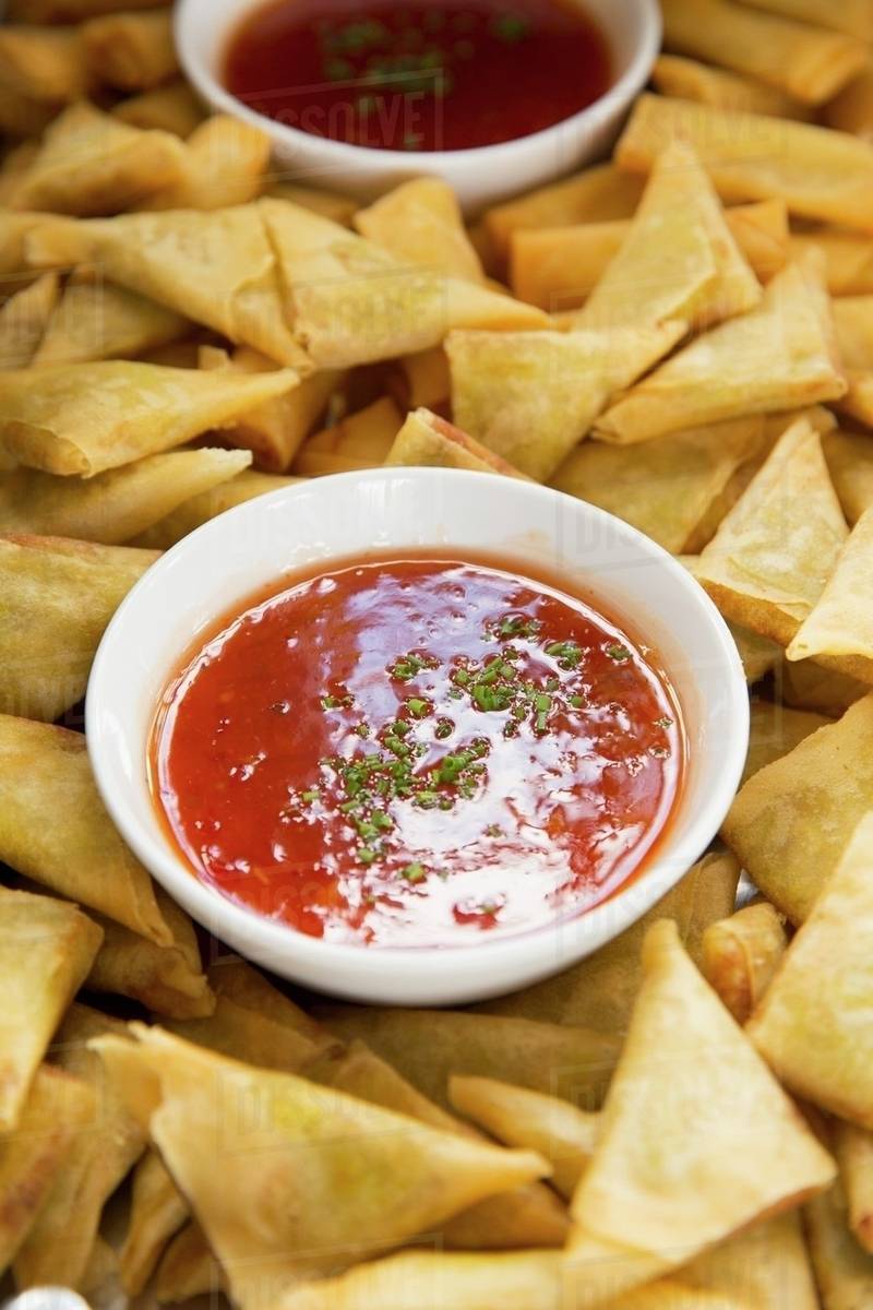 Samosas with dips Stock Photo Dissolve