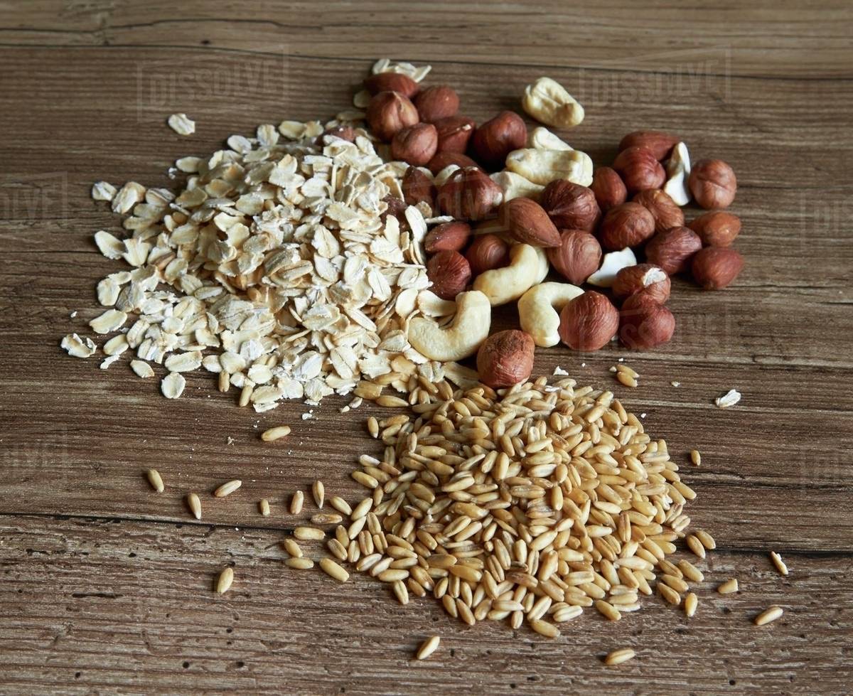 Nuts, grains and oats Stock Photo Dissolve