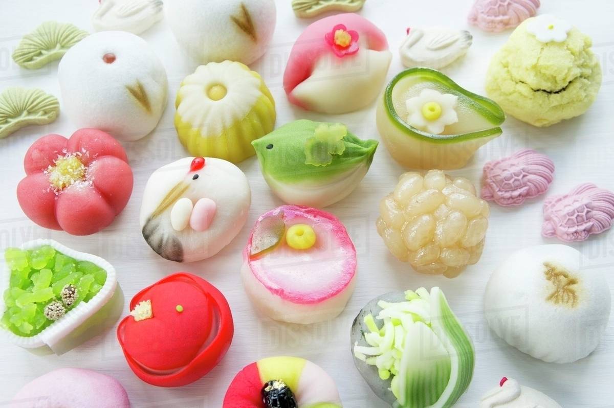 Assorted wagashi (sweets, Japan) Stock Photo Dissolve