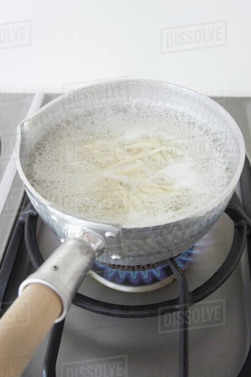 Soba noodles in boiling water (Japan) Stock Photo Dissolve