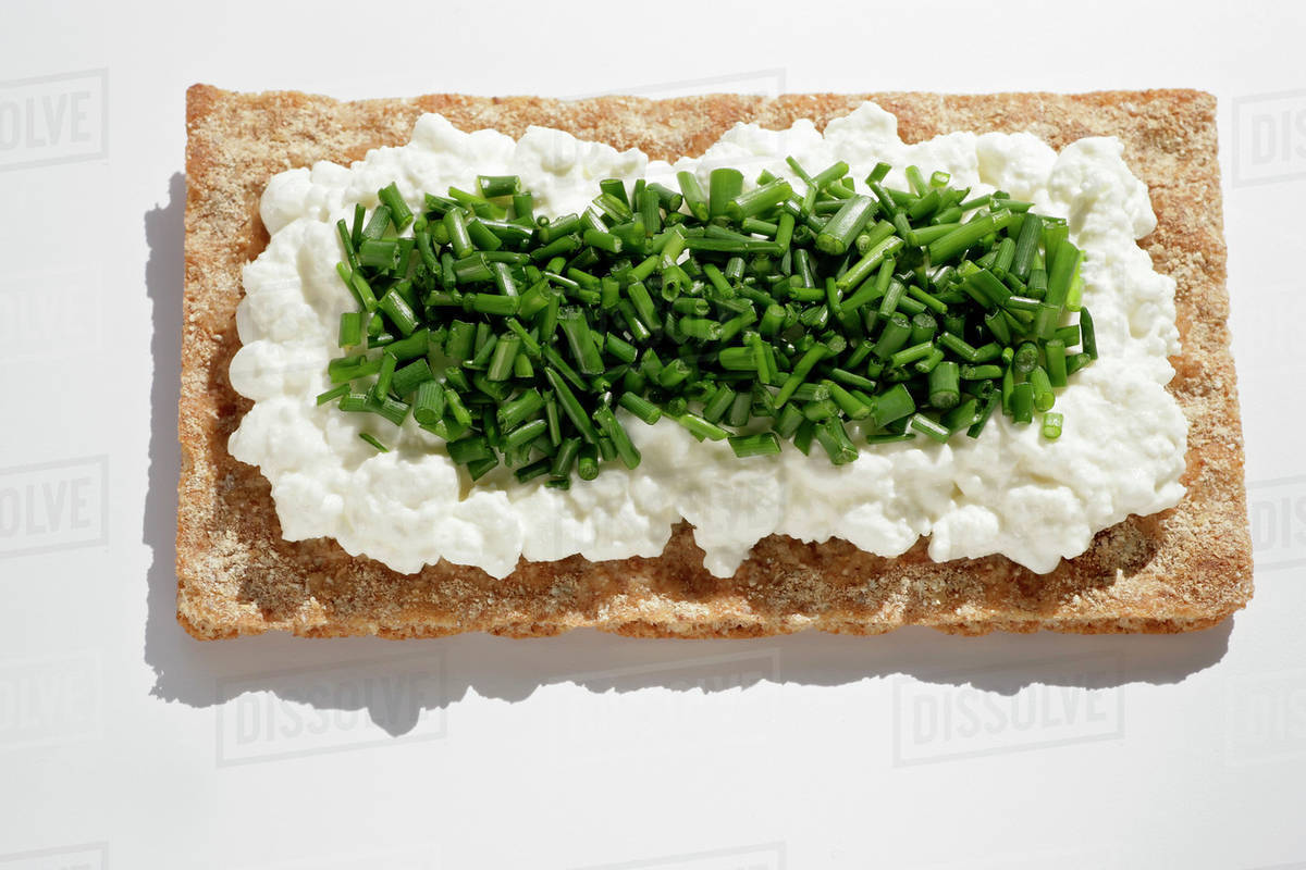 Crispbread With Cottage Cheese And Chives Stock Photo Dissolve
