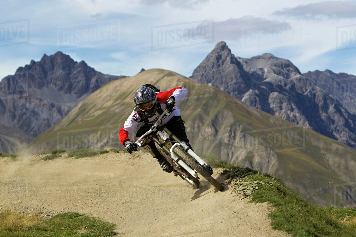 italy livigno view of man free riding mountain bike downhill