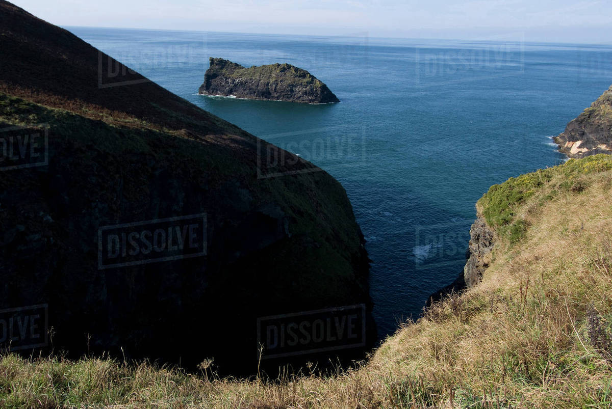 Coastal cliff top view, Boscastle, Cornwall, UK Stock Photo Dissolve
