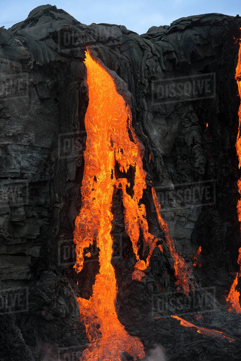 Lava Flowing From Kilauea Volcano Big Island Hawaiian Islands Usa December 12 Stock Photo Dissolve
