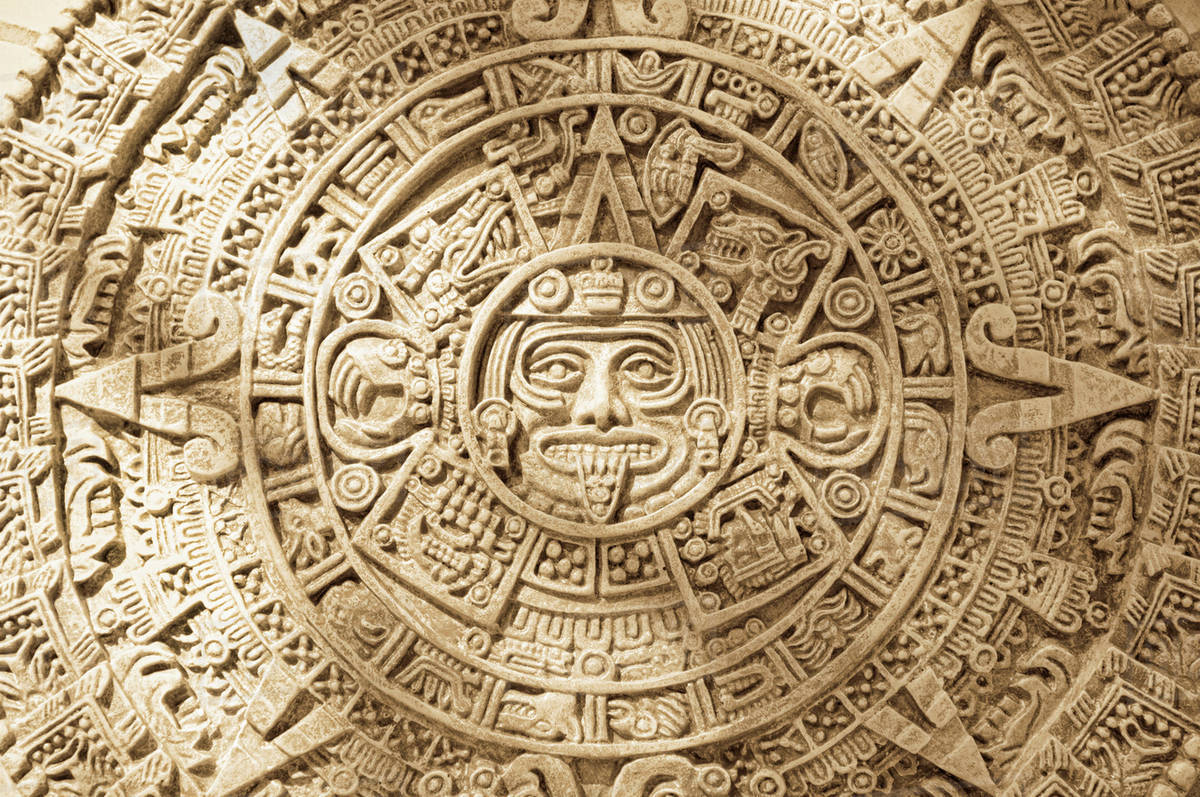 Close Up Of Aztec Calendar Stone Carving Stock Photo Dissolve
