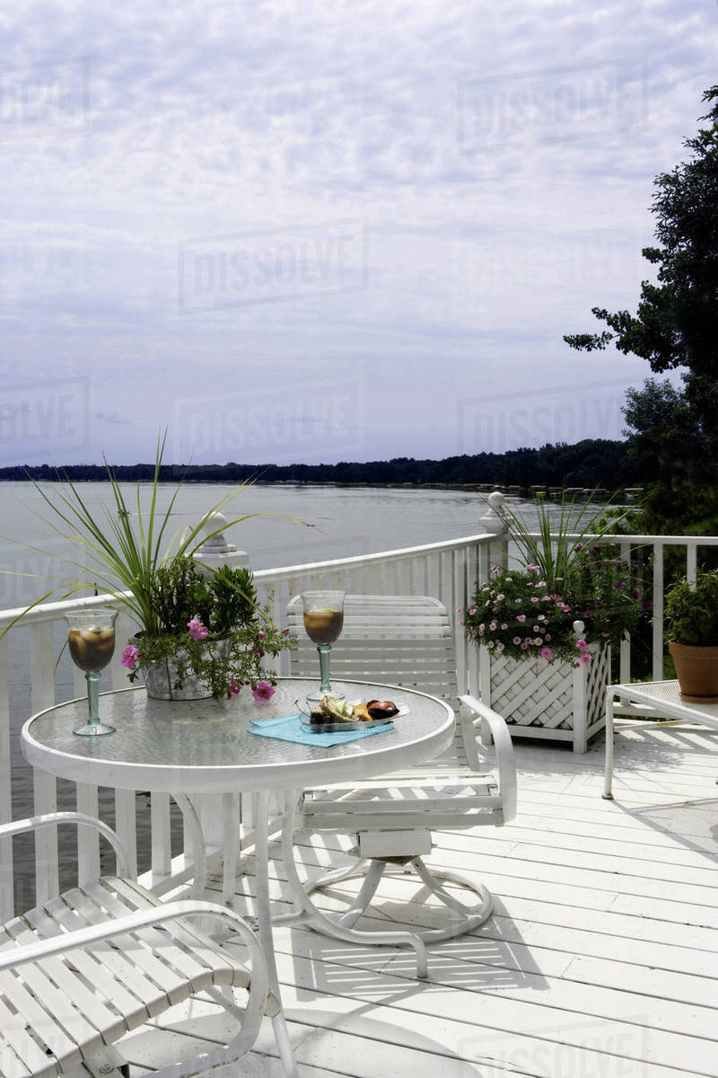 Upper Third Story Deck Overlooking Lake All White Small Table Upper Third Story Deck Overlooking Lake
