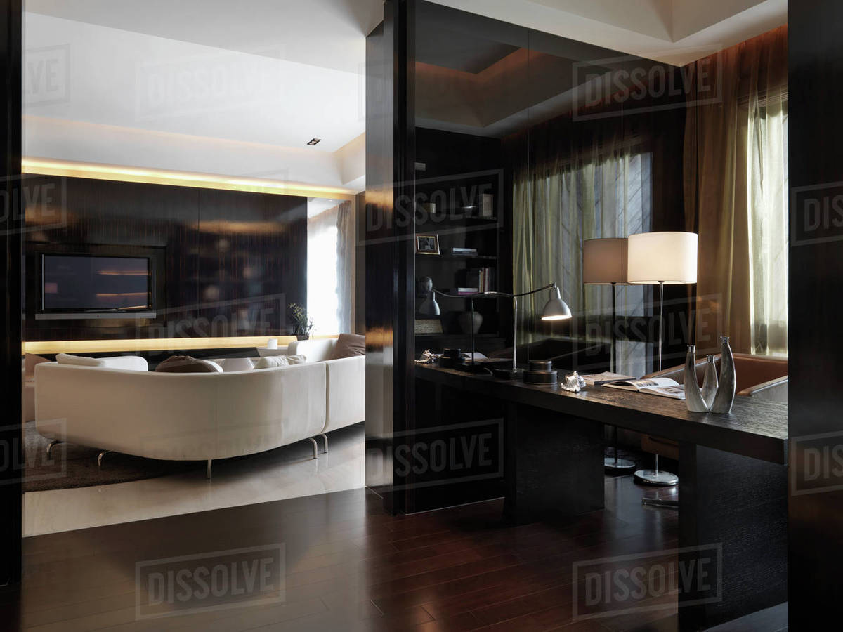Modern Home Office Off Of Living Room Stock Photo Dissolve Modern Home Office Off Of Living Room