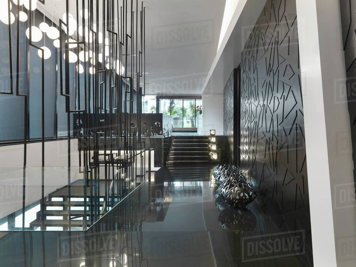 Open hallway and staircase in modern interior Stock Photo Dissolve
