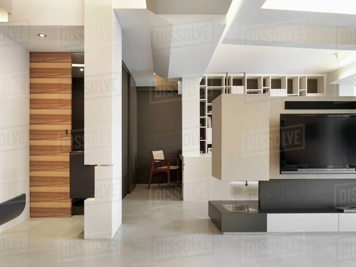 Entertainment Center In Light Colored Modern Interior Stock Photo Entertainment Center In Light Colored Modern Interior
