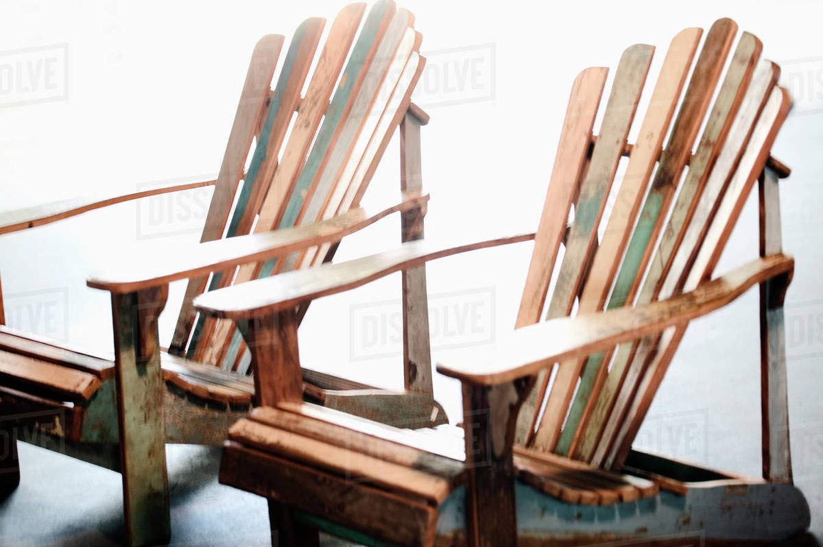 Pair of wooden adirondack chairs Stock Photo Dissolve