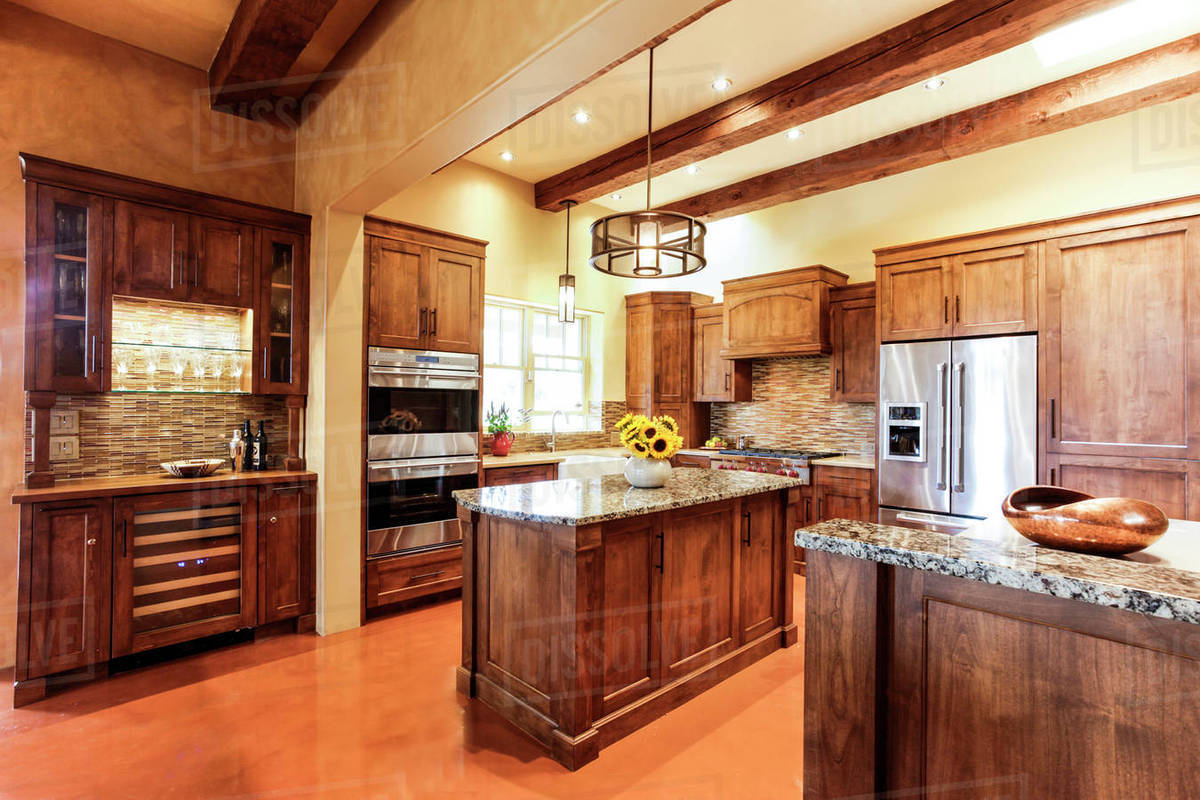 Wooden Cabinets In Modern Kitchen Stock Photo Dissolve Wooden Cabinets In Modern Kitchen