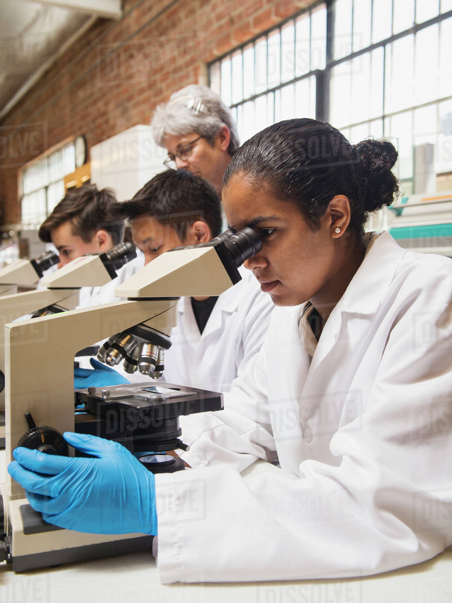 Students working in science lab Stock Photo Dissolve