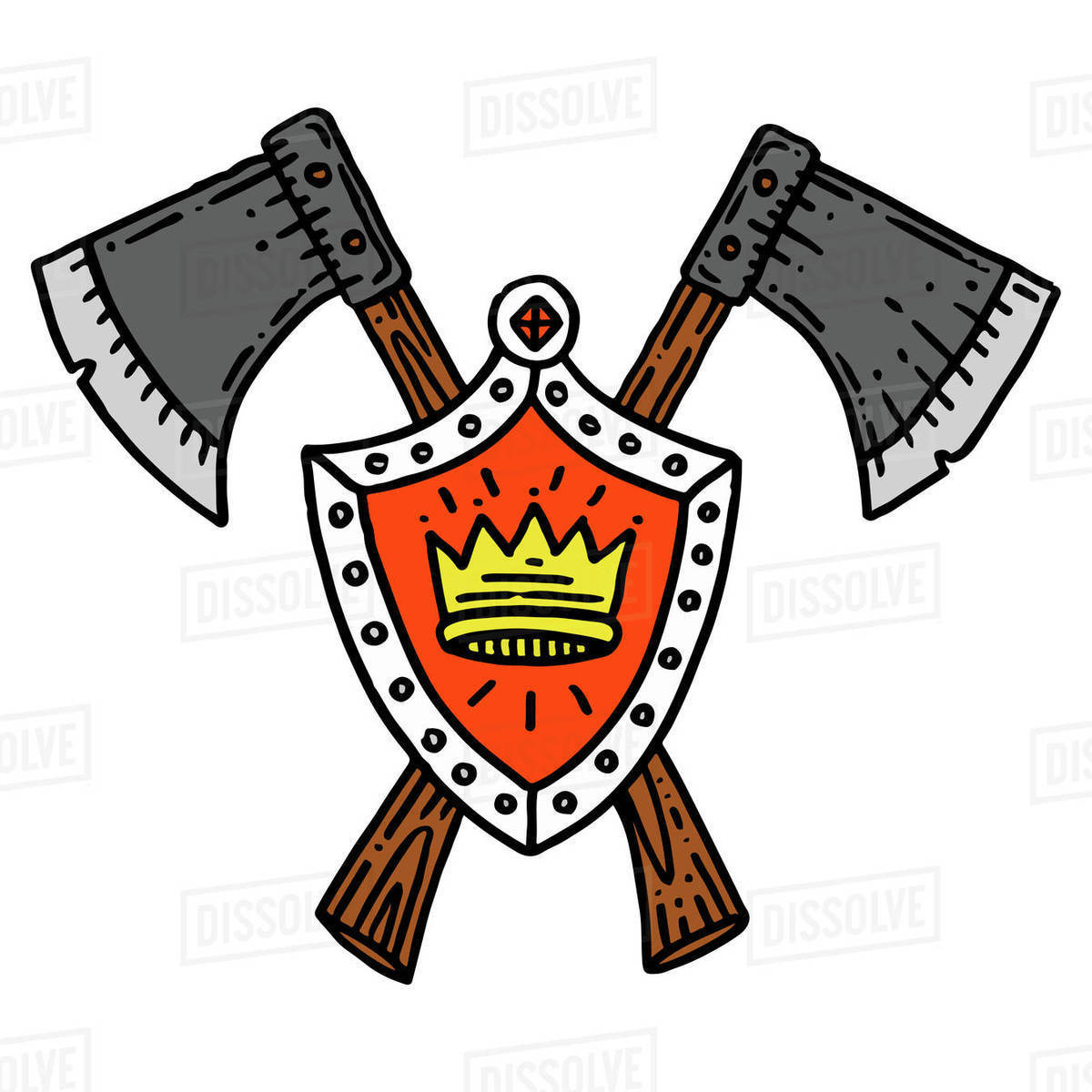 Illustration of warrior shield with axes isolated on white background Royalty-free stock photo