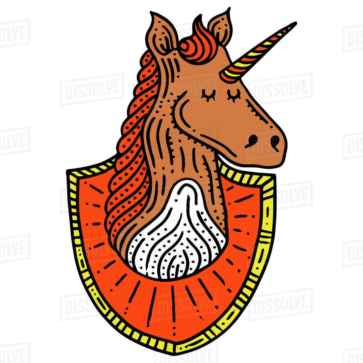 Cartoon illustration of unicorn with shield isolated on white background Royalty-free stock photo