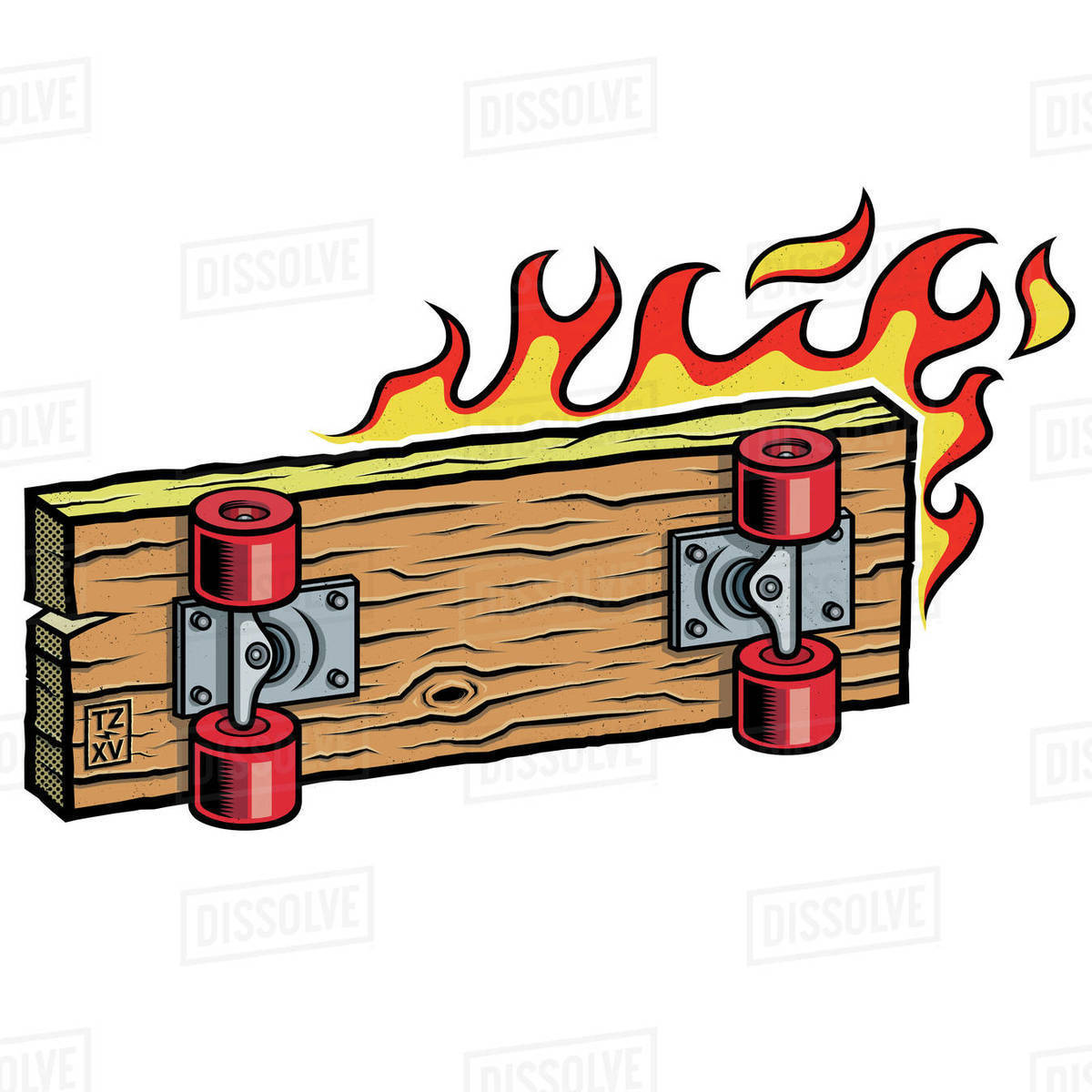 Illustration of skateboard burning against white background Royalty-free stock photo