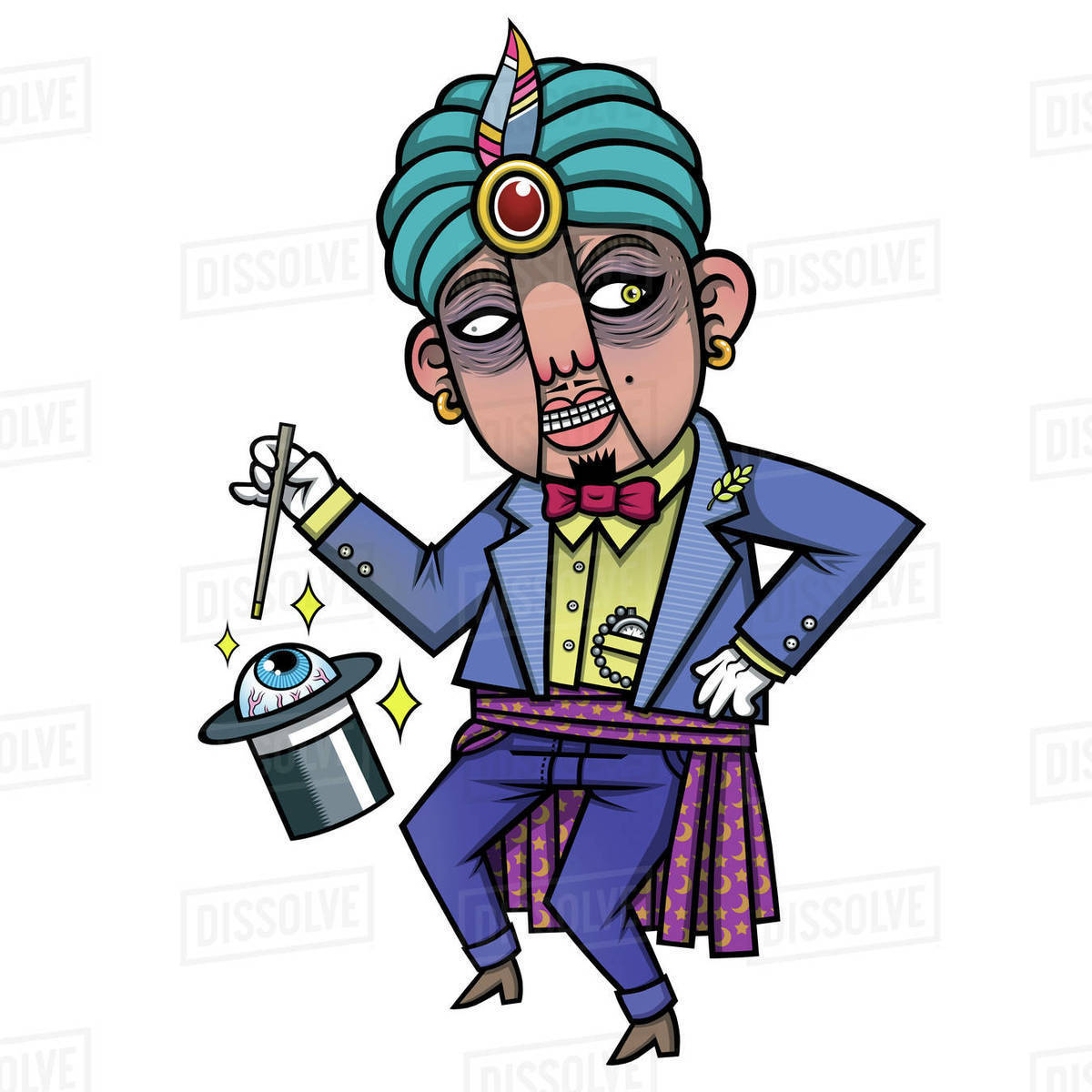 Cartoon illustration of magician with hat and magic stick isolated on white background Royalty-free stock photo