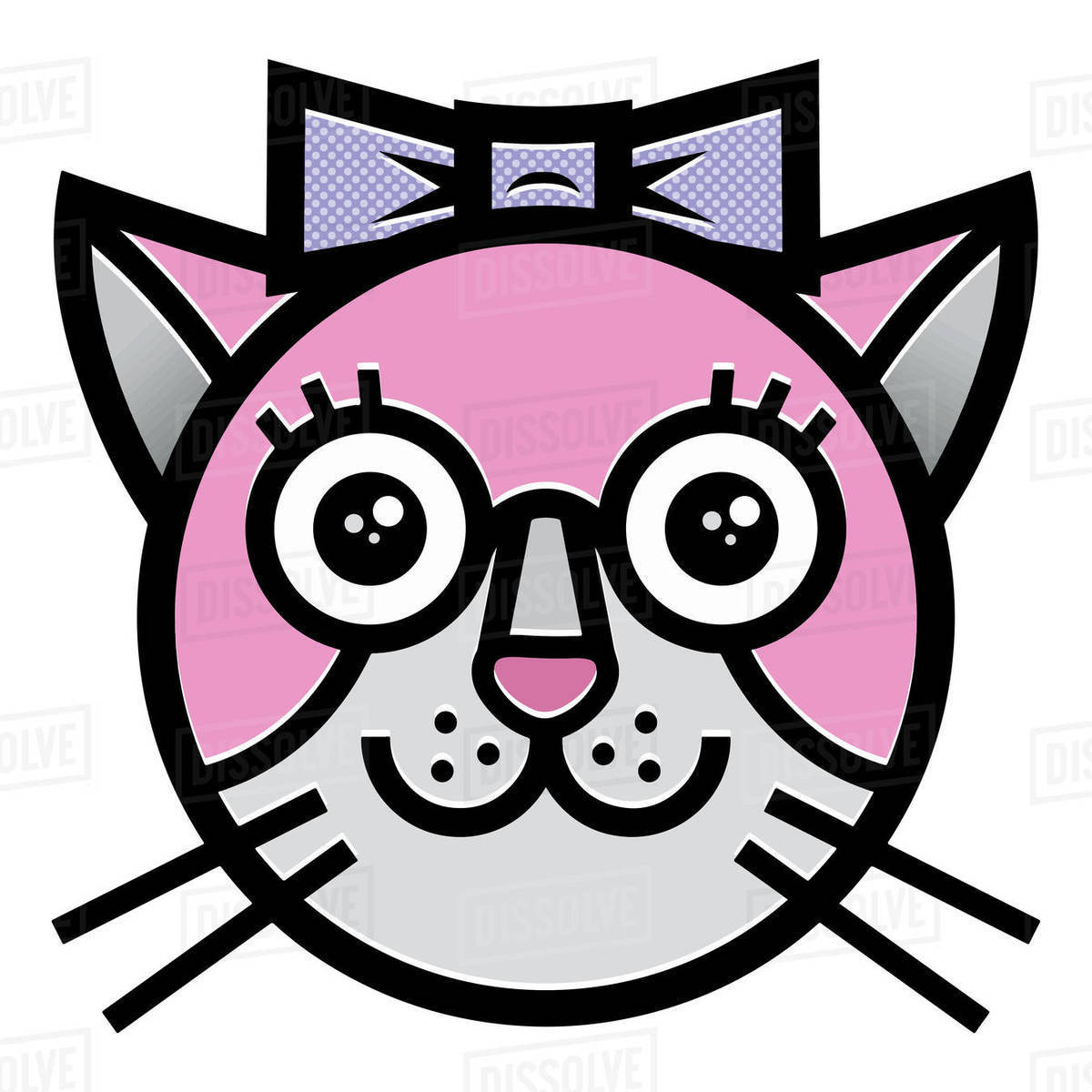 Cartoon illustration of pink cat isolated on white background Royalty-free stock photo