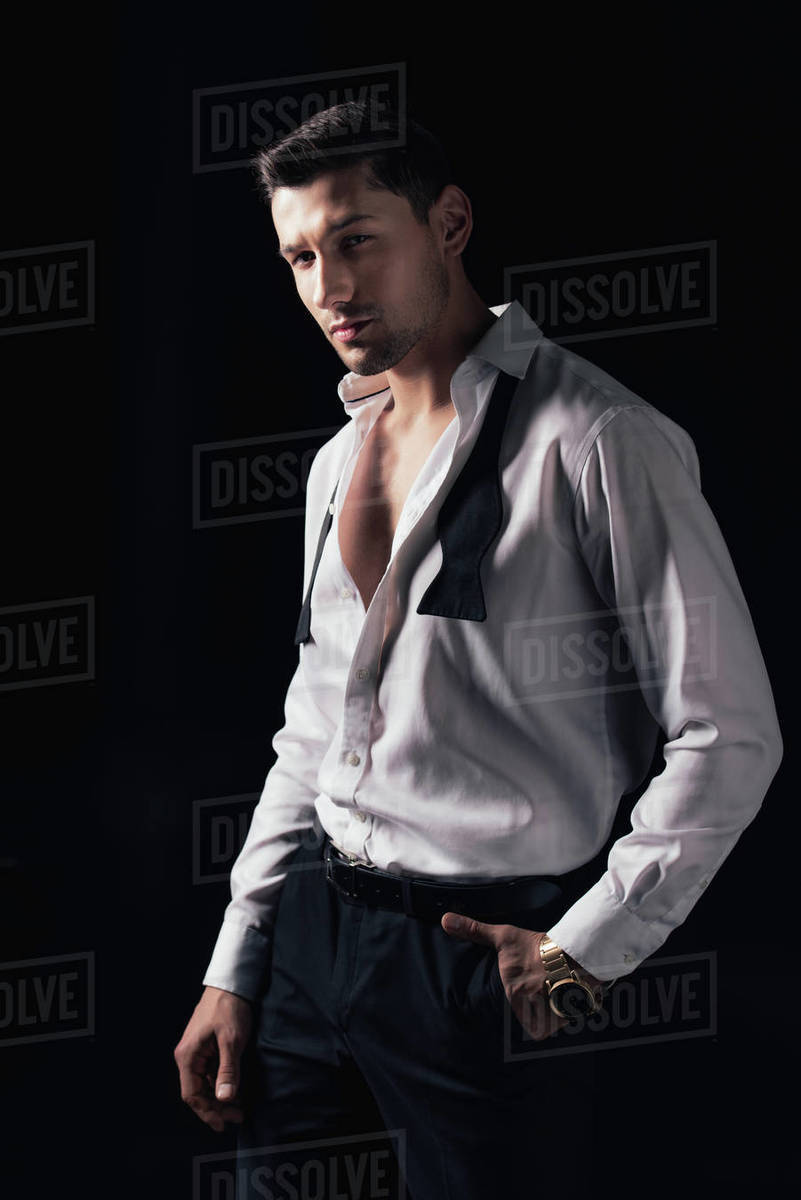 Handsome man in white shirt and hand in 