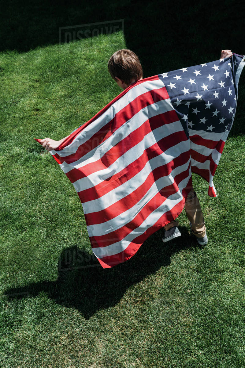 little boy running with american flag, America's Independence Day