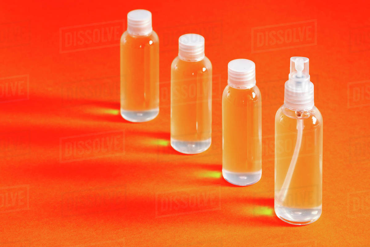 top view of various clear jars with hydrochloric gel for filling serves