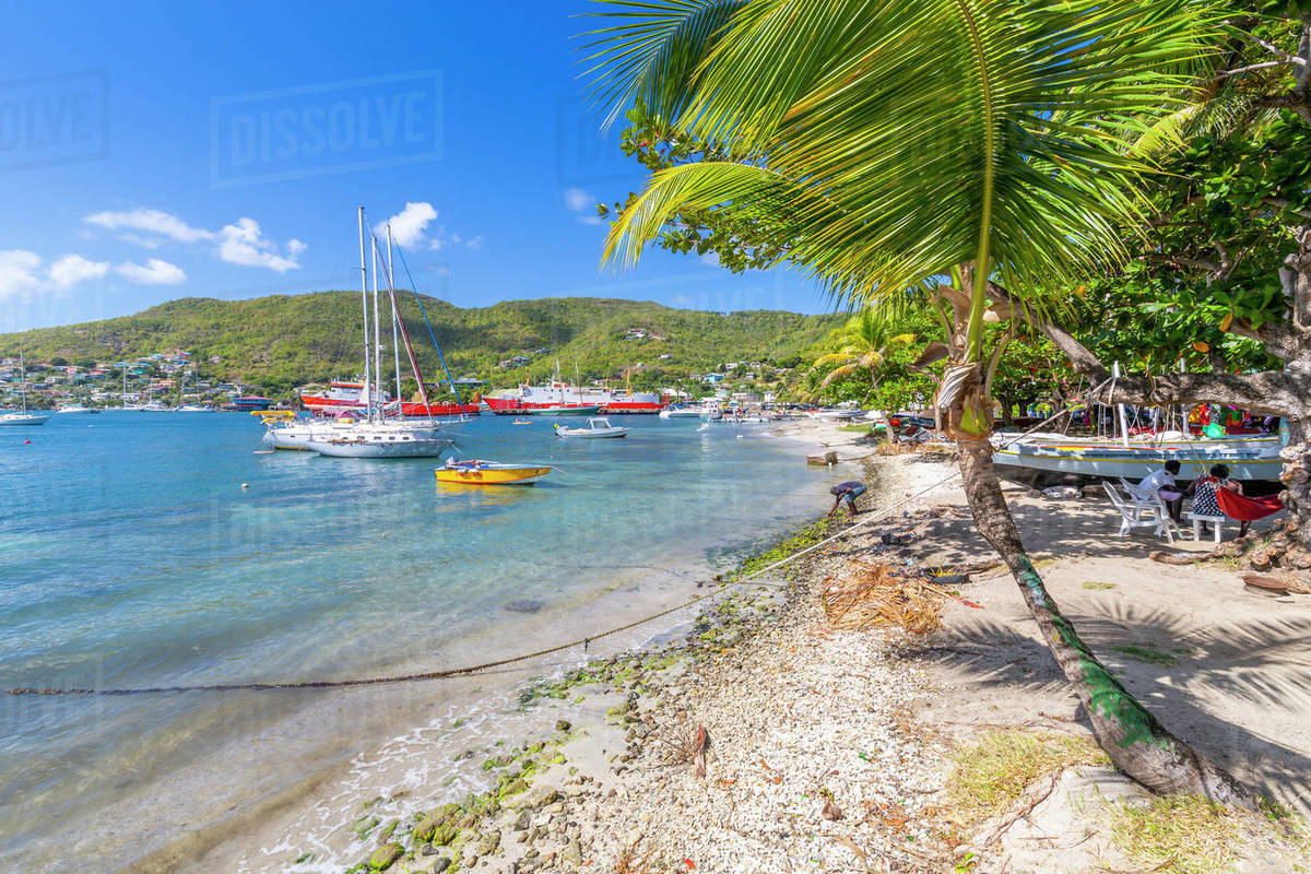 Sailing boats anchoring in Port Elizabeth, Admiralty Bay, Bequia, The Grenadines, St. Vincent and the Grenadines, Windward Islands, West Indies, Caribbean, Central America Royalty-free stock photo