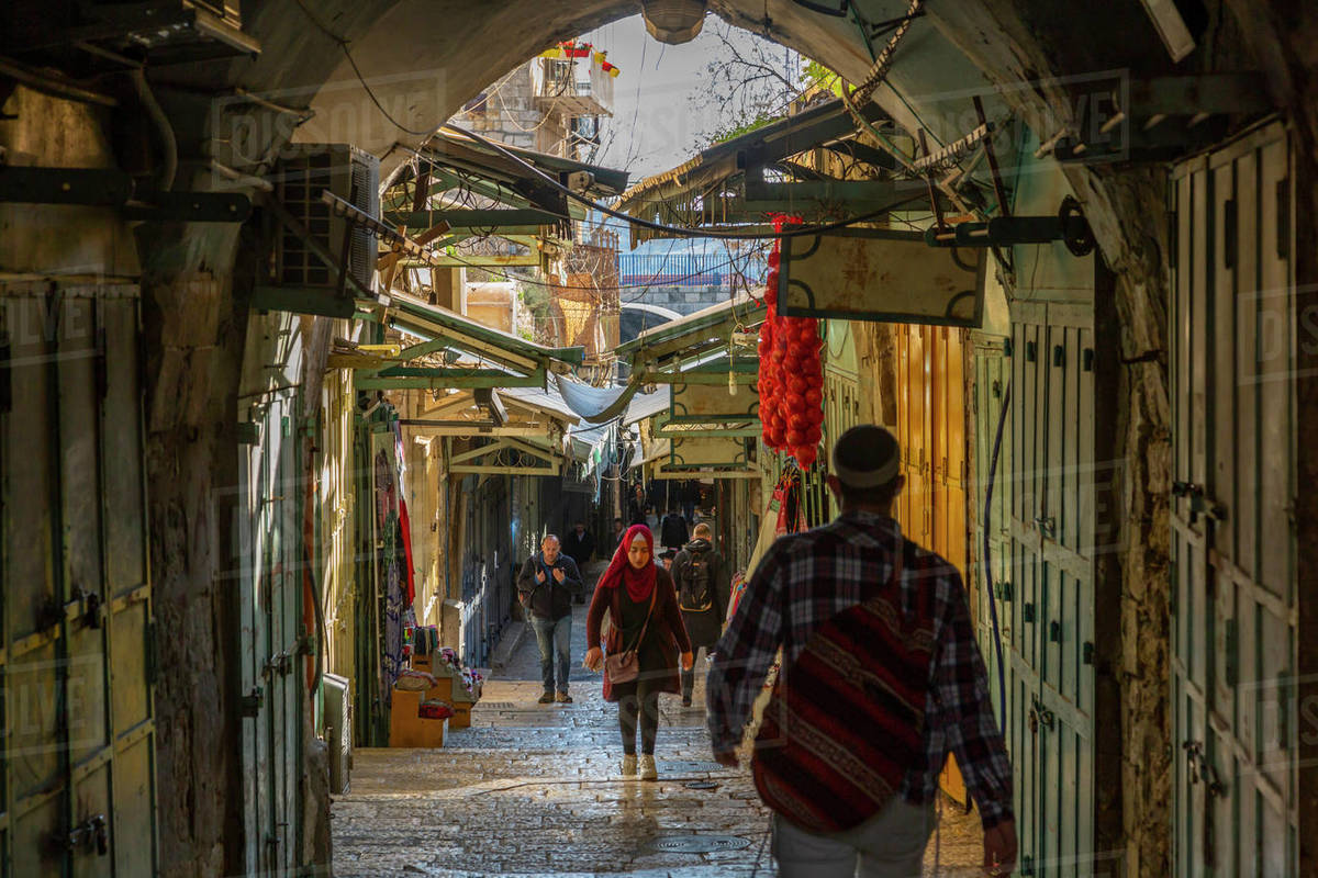 View of street in Old City, Old City, UNESCO World Heritage Site, Jerusalem, Israel, Middle East Royalty-free stock photo