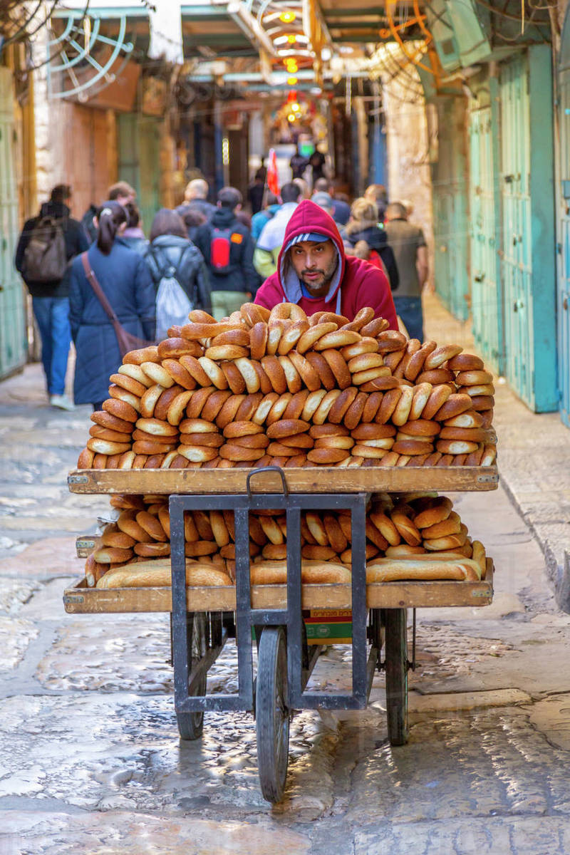 View of bread man in Old City, Old City, UNESCO World Heritage Site, Jerusalem, Israel, Middle East Royalty-free stock photo