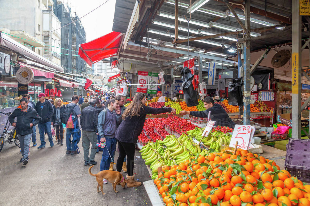 View of fruit stall in Had veHalak Market on Ha Carmel Street, Tel Aviv, Israel, Middle East Royalty-free stock photo