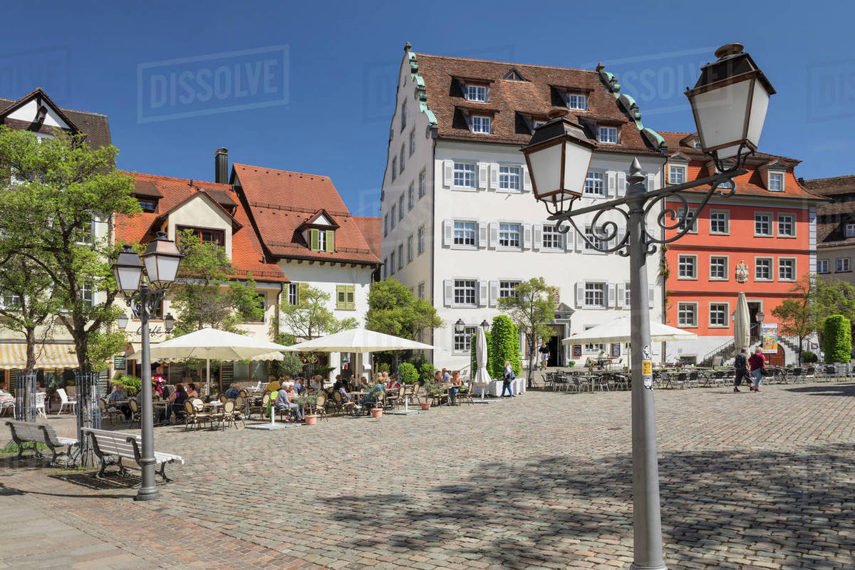 Street Cafe at Schlossplatz Square, Meersburg, Lake Constance, Baden-Wurttemberg, Germany, Europe Royalty-free stock photo