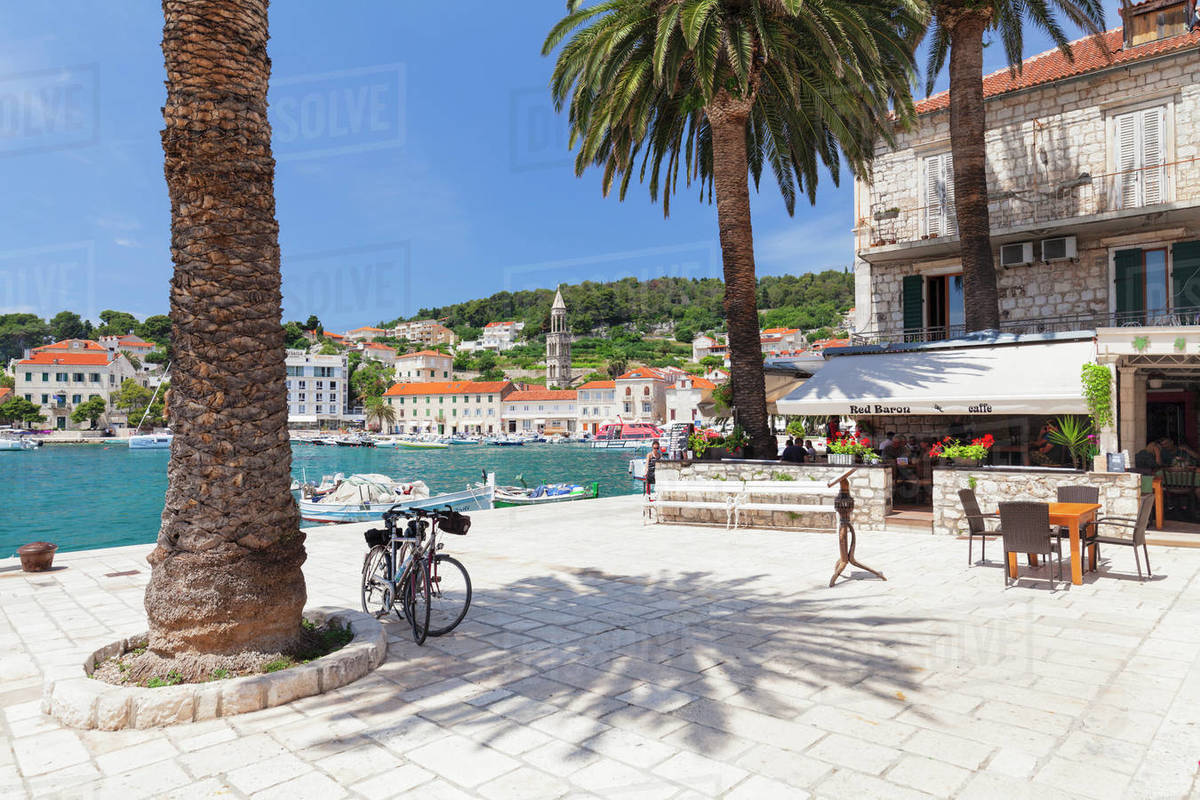 Restaurant on the promenade, Hvar, Hvar Island, Dalmatia, Croatia, Europe Royalty-free stock photo