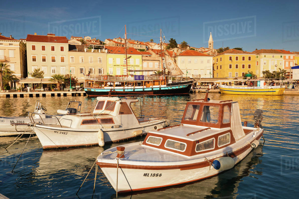 Harbour and old town at sunset, Mali Losinj, Cres Island, Kvarner Gulf, Croatia, Europe Royalty-free stock photo