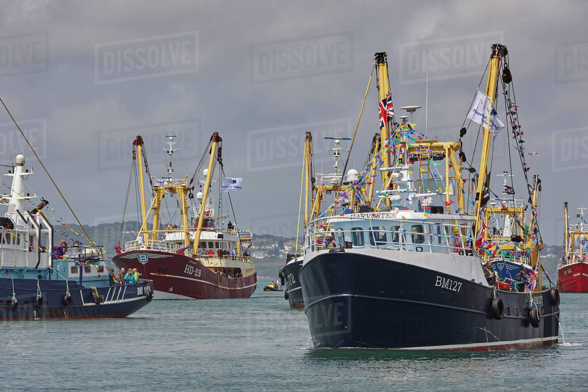 Trawlers in the annual trawler race, off Brixham, in Torbay, Devon, England, United Kingdom, Europe Royalty-free stock photo