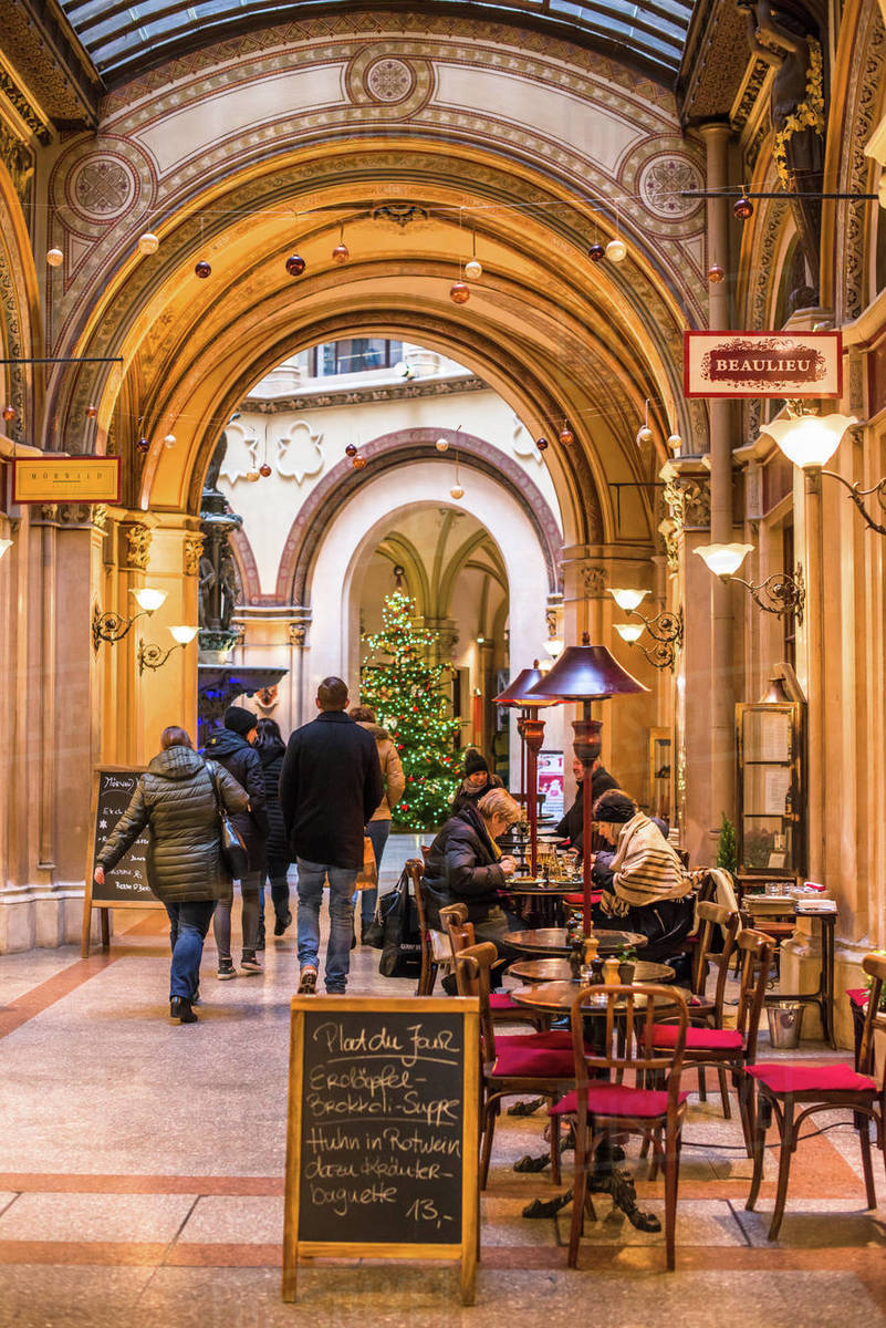 Cafe and shops in the Freyung Passage, Palais Ferstel, Herrengasse street, Innere Stadt, Vienna, Austria, Europe Royalty-free stock photo