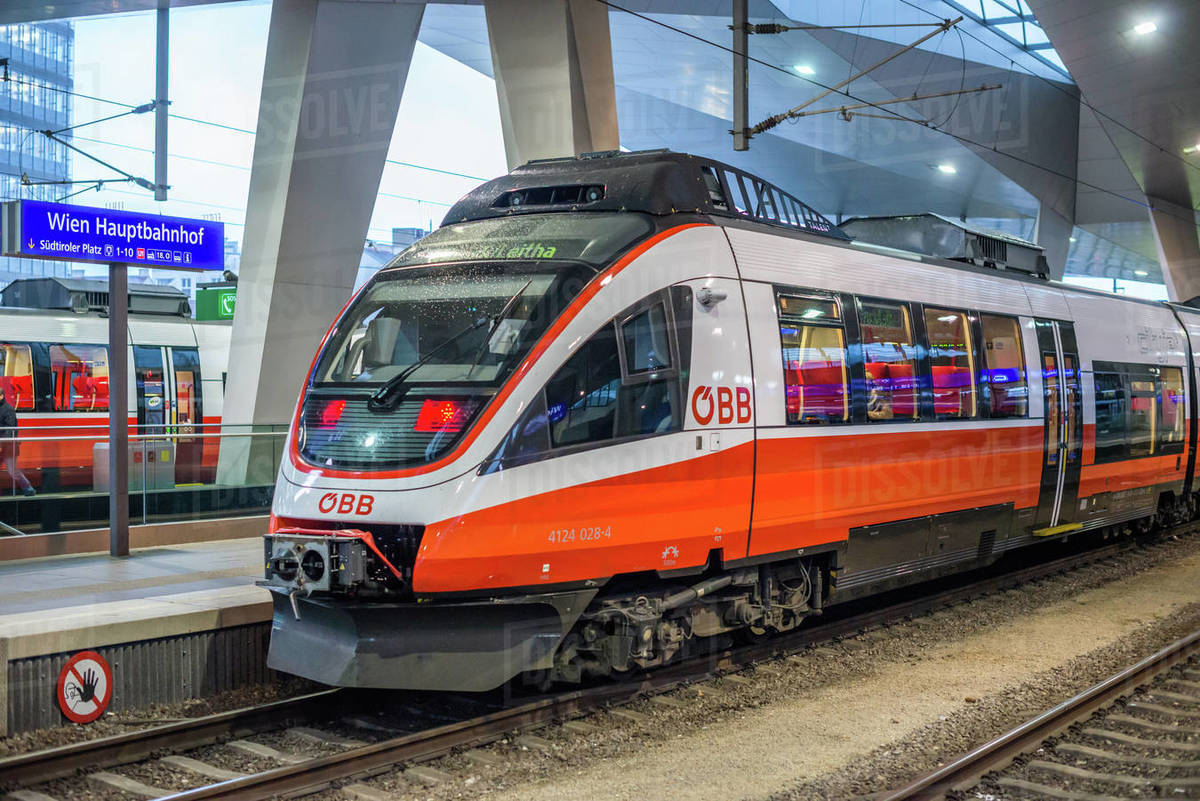 OBB Talent railcar train at Vienna Central station (Hauptbahnhof), Austria, Europe Royalty-free stock photo