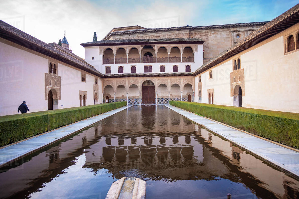 A court at the Moorish Nasrid Palace, Alhambra, UNESCO World Heritage Site, Granada, Andalucia, Spain, Europe Royalty-free stock photo